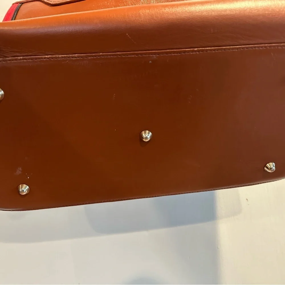 Lorenzo Martinez Brown Leather Handbag with Red Accents